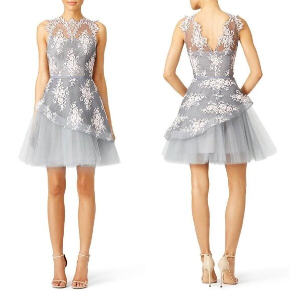 Nha Khanh Kenzie Gray Lace Tulle Dress $495 - Picture 1 of 9